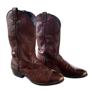 Vintage Code West Cowboy Boots Men's 9 Brown Leather Point West Toe Guards USA